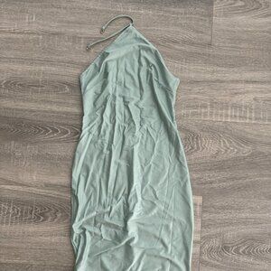 Halter Neck Bodycon Midi Dress Fringe Hem Sleeveless Open Back Dress SIZE XS